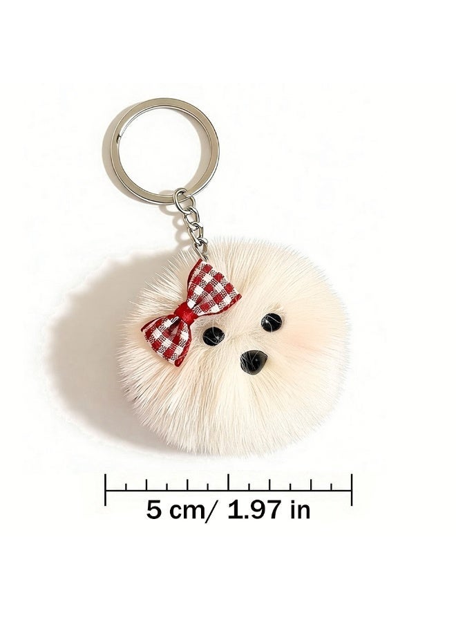 ميدالية مفاتيح على شكل دب لطيف ورقيق – حلية حقيبة ناعمة من القطيفة مع حلقة مفاتيح (فيونكة حمراء) - Image 2